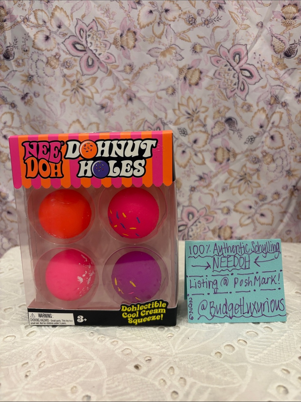 NeeDoh Nut Doh Holes 4-Pack Squeeze Toy - Pink Orange Purple - Sensory Toy